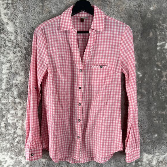 Kut From The Cloth Size XS Plaid V Neck Casual Button Top Pink Long Sleeve - Picture 1 of 8